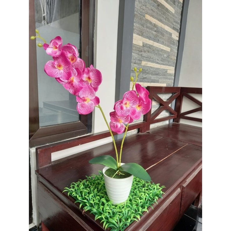 COD Bunga Anggrek Latex Bunga Anggrek Plastik Bunga Anggrek Artificial Cabang 2 C2 K2 X2 Bunga Hias 