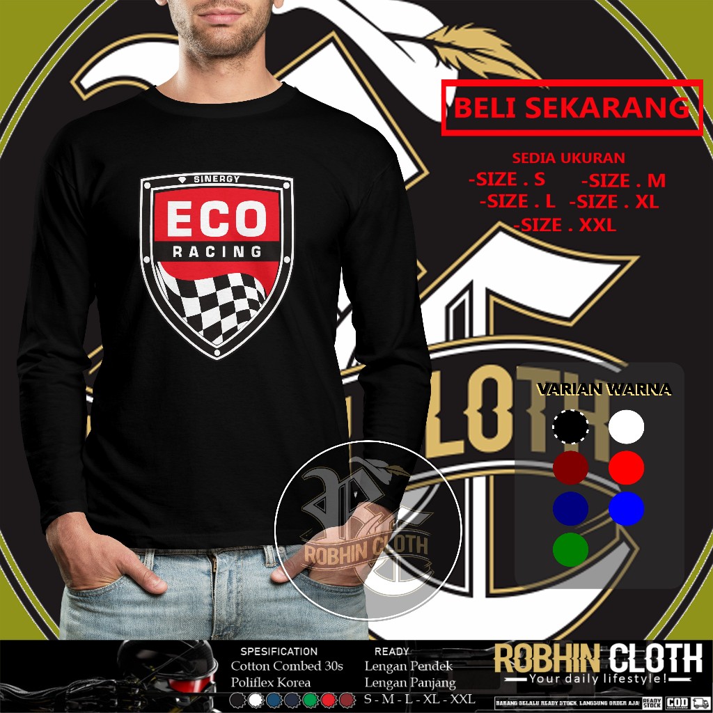 Kaos Eco Racing Logo Lengan panjang Baju Otomotif