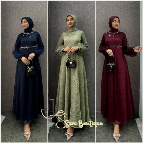 TERMURAH NADINE DRESS BROKAT KOMBINASI / FASHION MUSLIM WANITA / GAMIS NADINE / BISA COD / ADA JUMBO