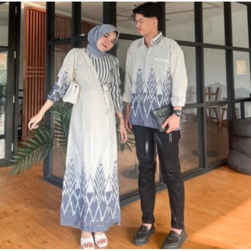 BAJU TENUN COUPLE RALINE DRESS CEMARA IVORY TENUN SET COUPLE BAJU KONDANGAN TENUN