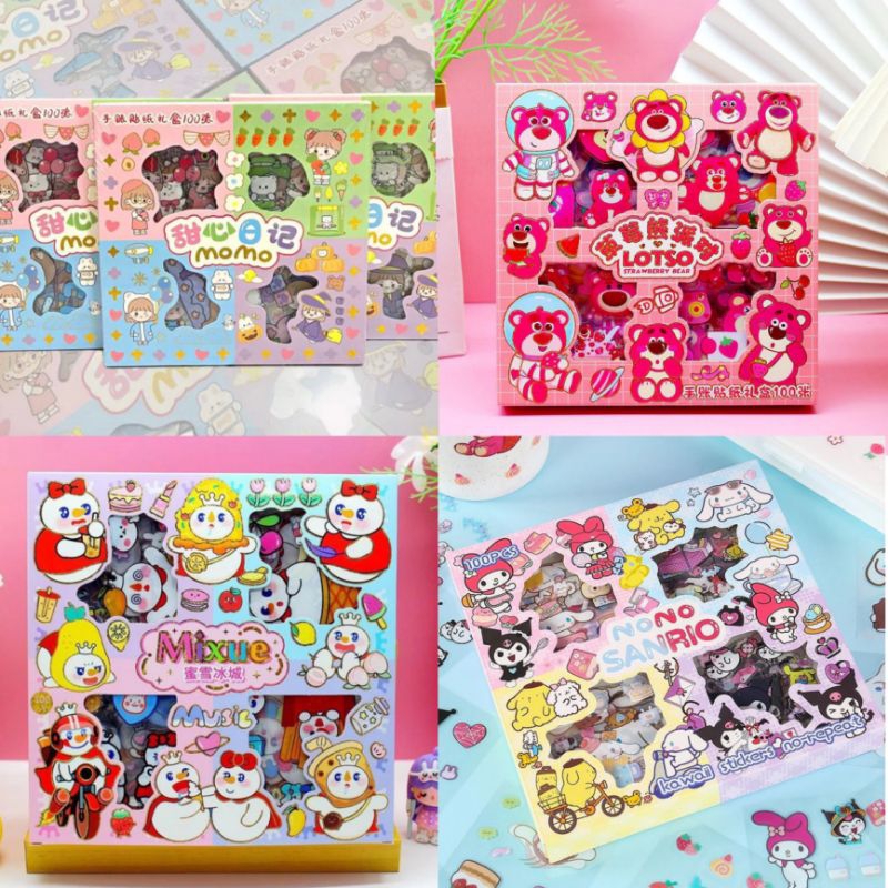 

Sticker Mixue Rainbow stiker momo sanrio doraemon blackpink bts barbie Isi 100 Pcs Per Box/Sticker korea stiker karakter waterproof