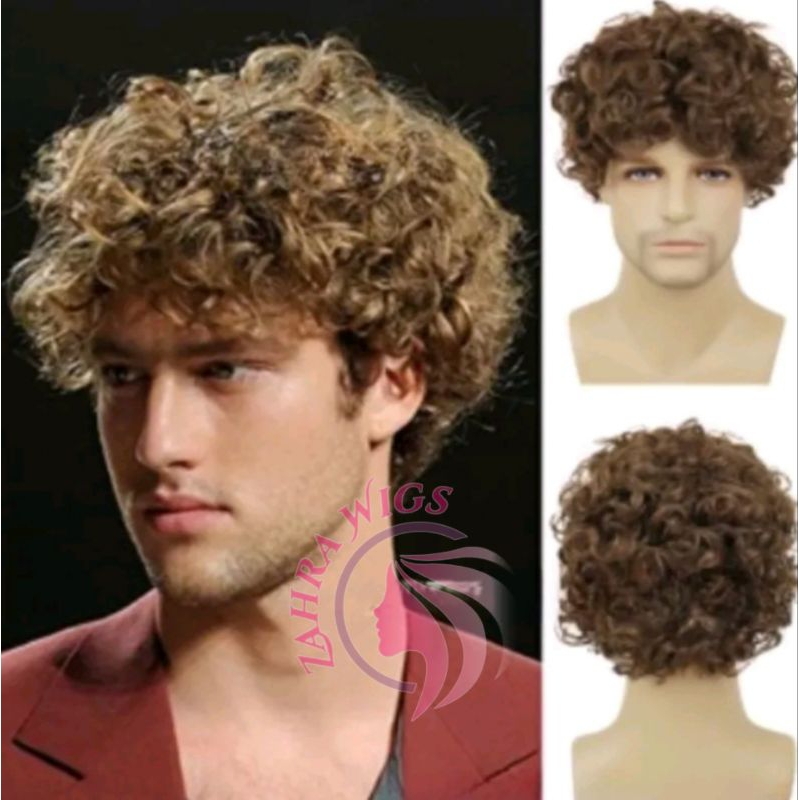Wig Rambut Kribo Coklat Muda Versi Pria Eropa