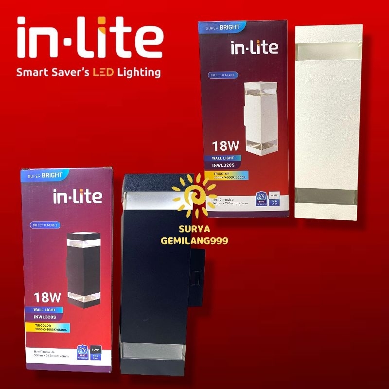 INLITE - LAMPU DINDING KOTAK LED / WALL LIGHT KOTAK 18W 18 WATT INWL320S
