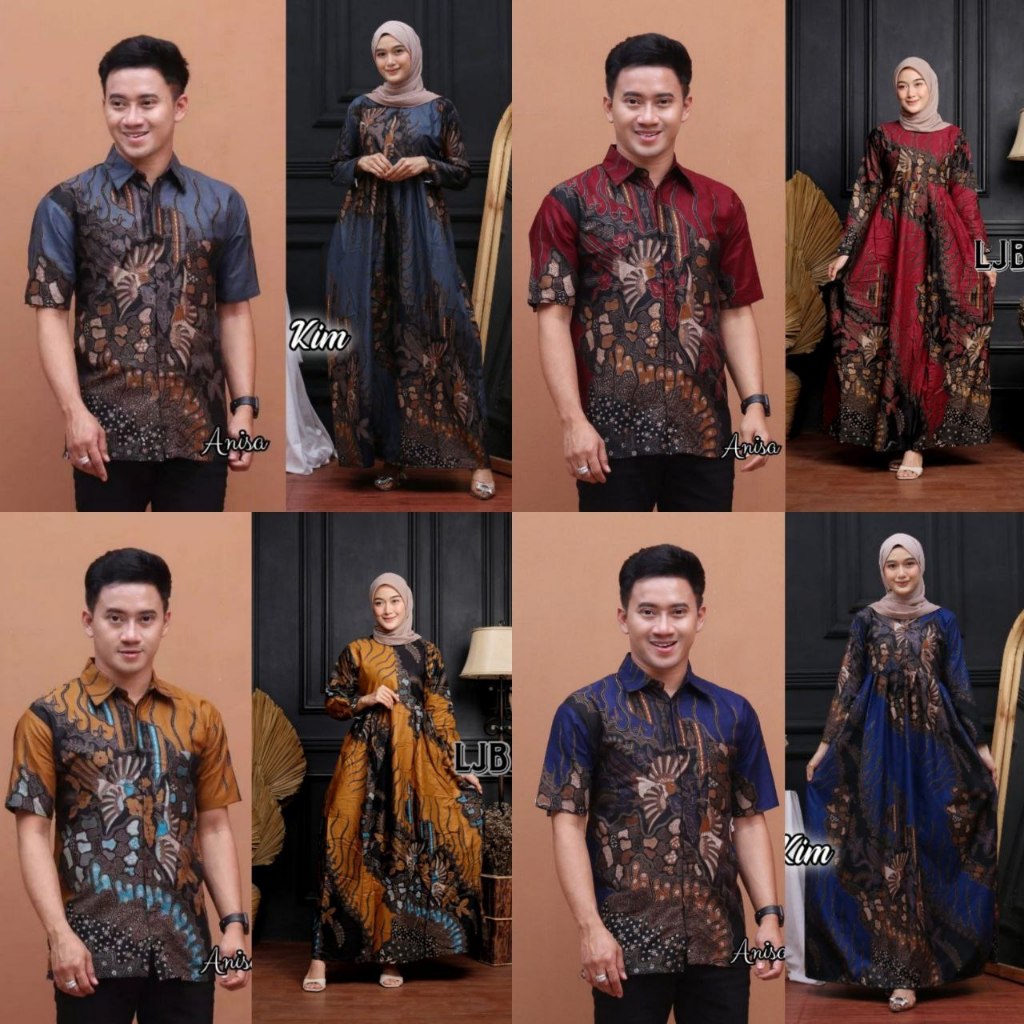 HARGA SEPASANG Gamis Batik Couple Pasangan - Baju Batik Couple Sarimbit Lebaran Jumbo