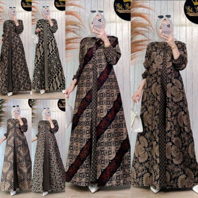Gamis batik , dress modern premium, dress muslim, gamis batik kombinasi