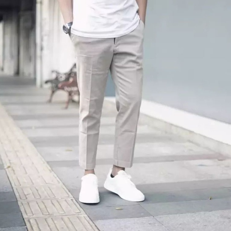 Terbaru idMm3M7 CELANA CHINO Ankle pants Panjang pria Slimfit KERJAHARIAN Santai Kasual Formal Hitam