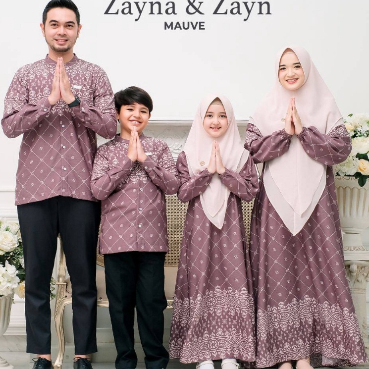 Promo Greenism Sarimbit Motif Zayna  Zayn Mauve Quality Premium Syarii  Family Set Sarimbit Greenism