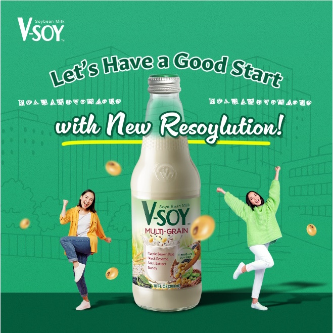 

V-SOY Multi Grain Soya Bean Milk Botol Kaca [300ml] Susu Kedelai Sehat, V Soy Choco Cocoa