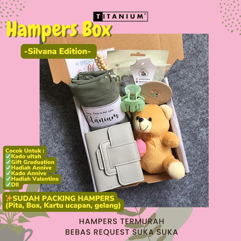

HAMPERS BOX SILVANA HADIAH KADO ULTAH GIFTBOX BESTIE CEWEK GRADUATION ANNIVE BOTOL UKIR TAS WANITA HIJAB
