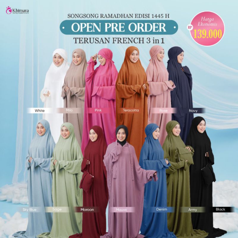 PROMO MUKENA TERUSAN DEWASA FRENCH / MUKENA CRINCLE / ORI BY KHIMARA