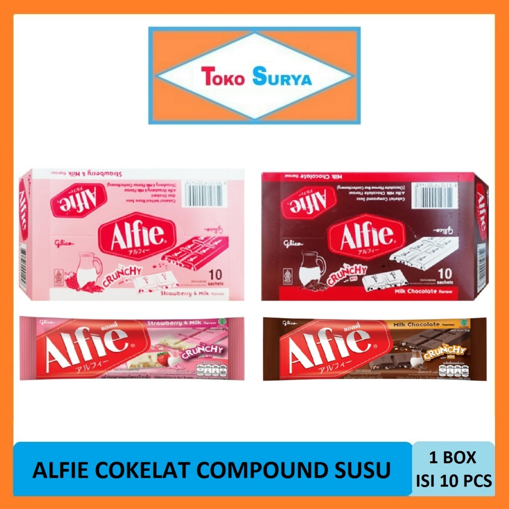 

Glico Alfie Cokelat Compound Susu Cokelat/Stroberi 10 Pcs x 31 Gr