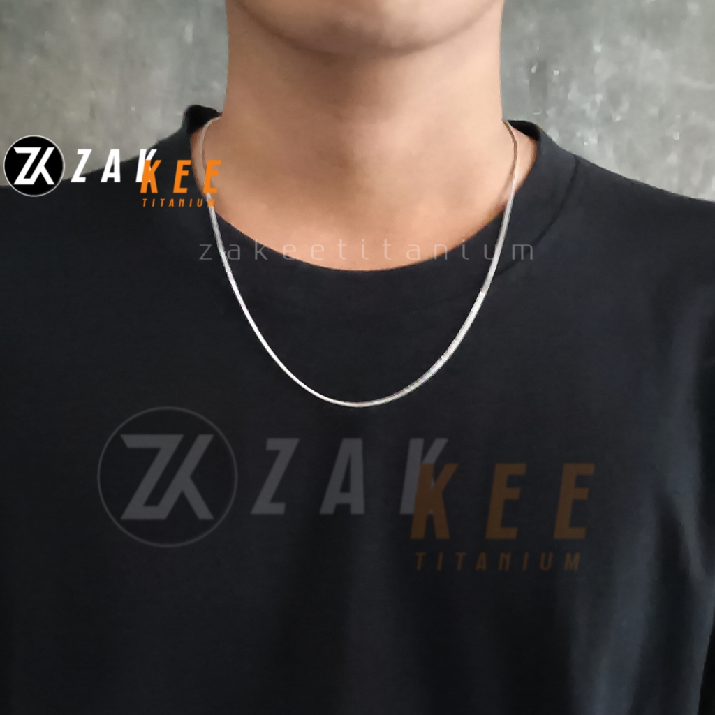 Diskon Kalung Titanium Pria Wanita Anti Karat Cowok Cewek Silver Perak Emas Putih Asli Kalung Bulat