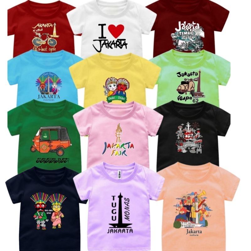 Baju Kaos Souvenir Khas Jakarta/Baju oleh oleh Jakarta untuk Anak Dan Dewasa 12 Motip Pilihan