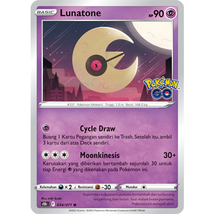 POKEMON TCG INDONESIA LUNATONE EDISI POKEMON GO S10B 034/071