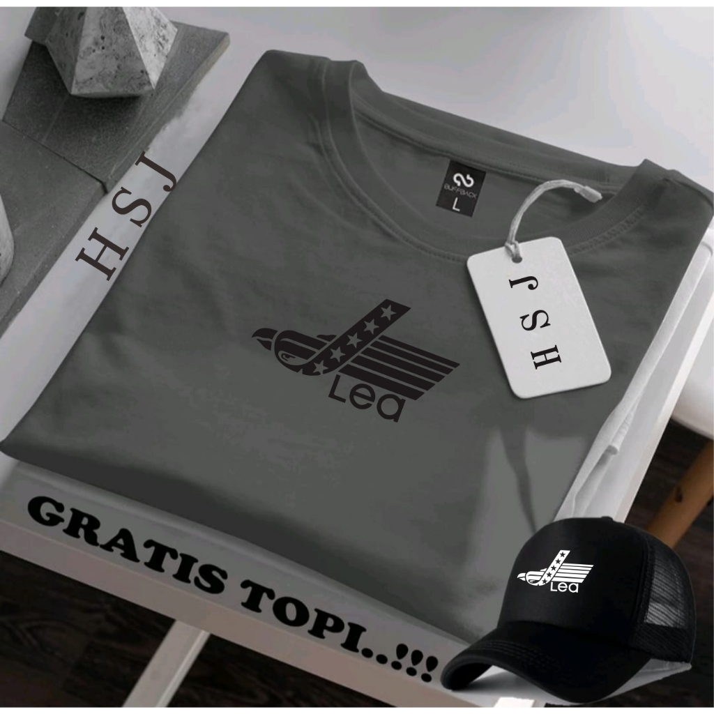 BONUS TOPI TERBARU  GET 1 PCS ( PROMO COD ) Kaos Distro LEA Terbaru Black Motif Lengan Pendek Terbar