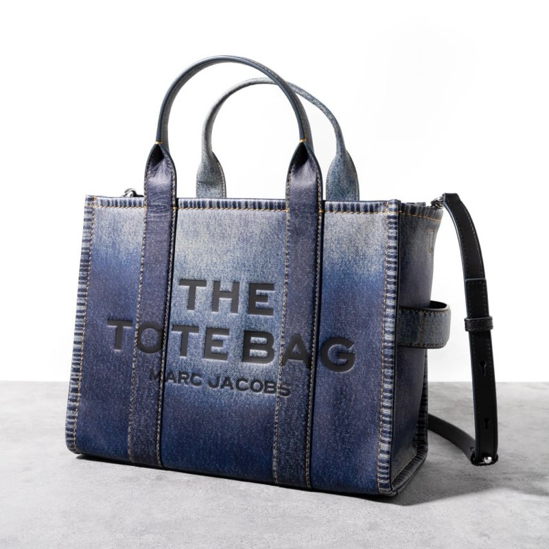 Original Marc Jacobs The Medium Traveler Tote Bag in Denim Printed Leather