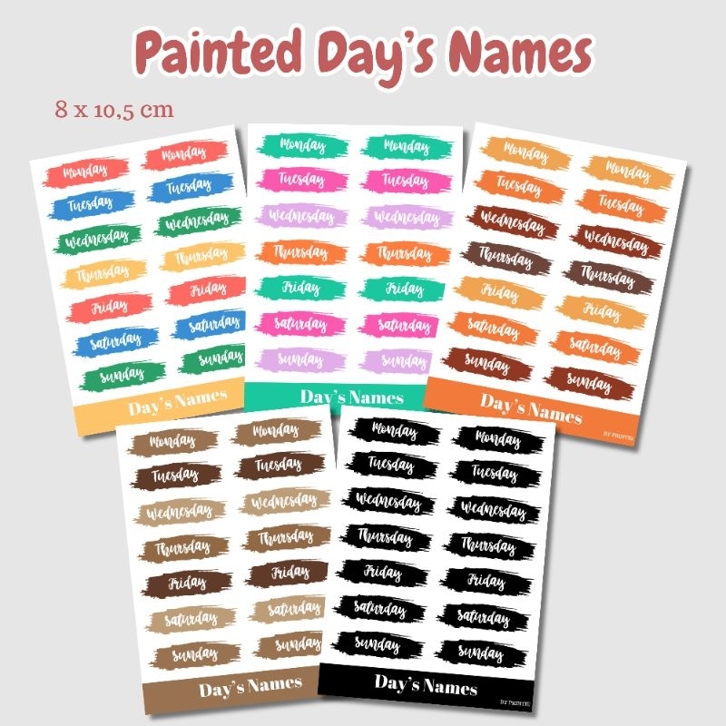 

[1 lbr] sticker nama hari tema painted