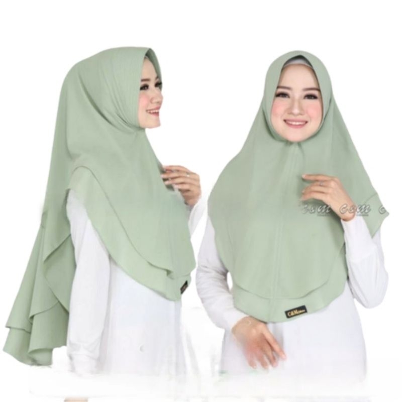 Hijab Jilbab Kerudung Warna Sage Green 2 Layer Oval Jumbo Ceruty Babydoll