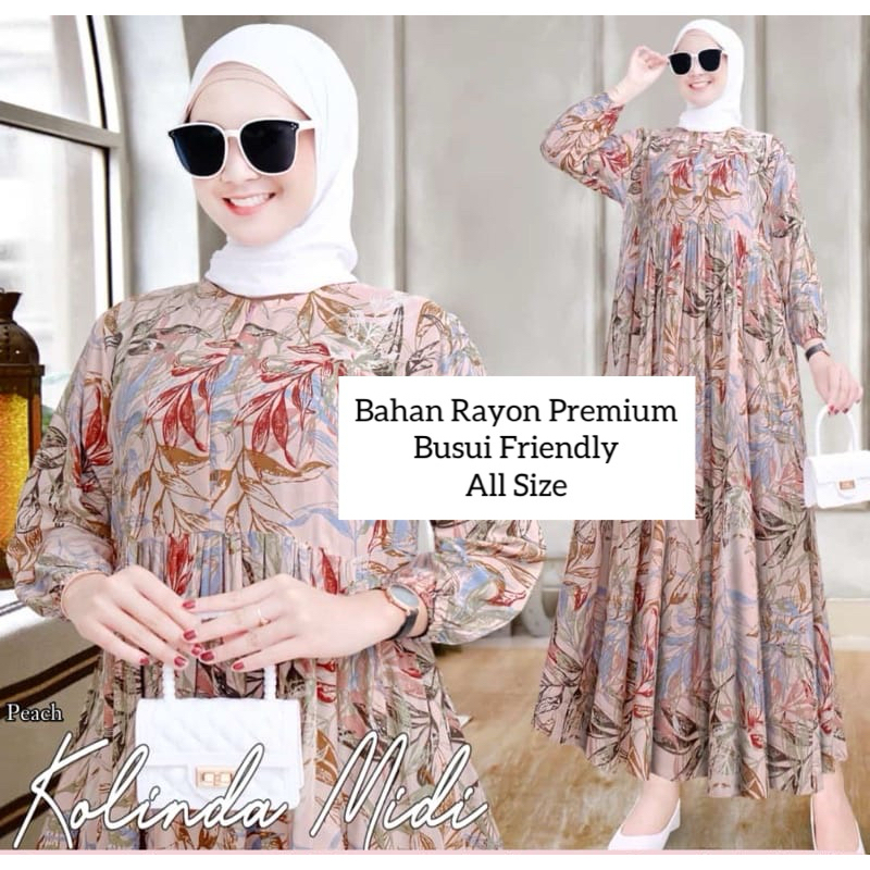 MIDI DRESS WANITA RAYON  / GAMIS RAYON ADEM BUMIL BUSUI FRIENDLY JUMBO-Kolinda Peach