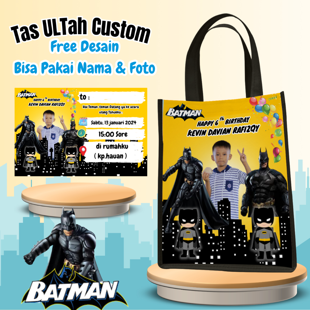 

50 Pcs Tas Ulang Tahun Anak Free Undangan Custom Foto Nama Goodie Bag