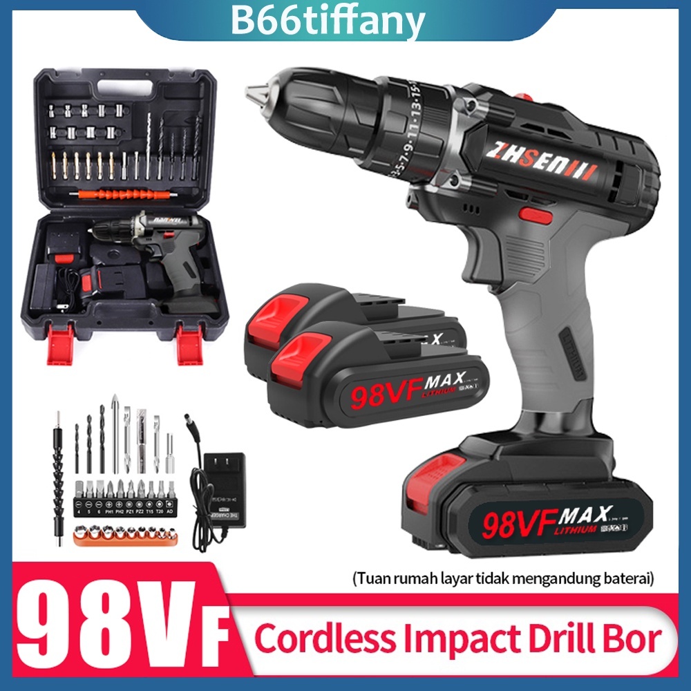 Bor Baterai Bor Listrik Bor Tanpa kabel 98V Set Lengkap Mata Bor Cordless Drill Full Set Of Drill