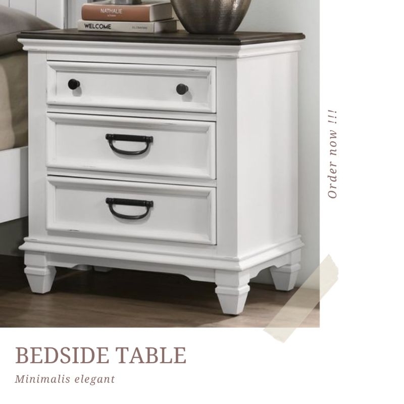 bedside table meja nakas minimalis samping tempat tidur warna putih / meja nakas laci ukuran 45×40×5