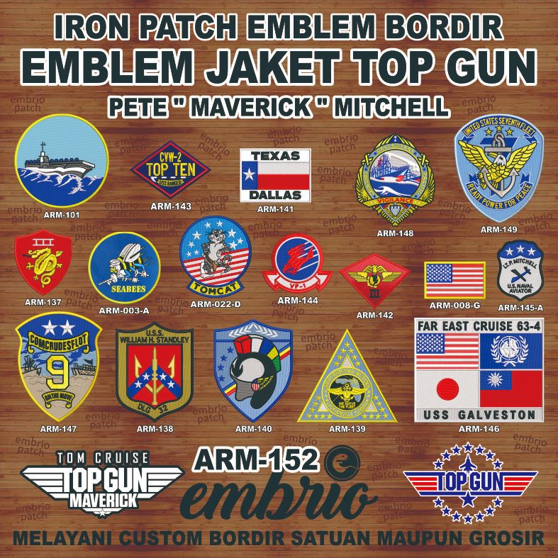 Emblem jaket TOP GUN Pete Maverick Mitchell Patch Top Gun G1 Flight Jacket Pilot Bomber Patches Tom 
