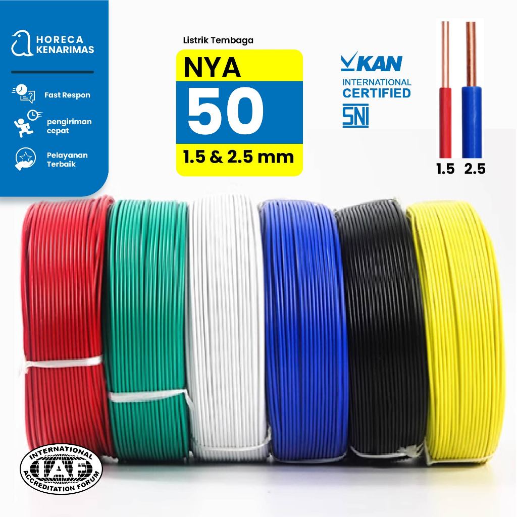 Kabel Listrik NYA / Kabel Kawat NYA 1.5mm 2.5mm Kabel Tembaga Asli 50 Yard Full