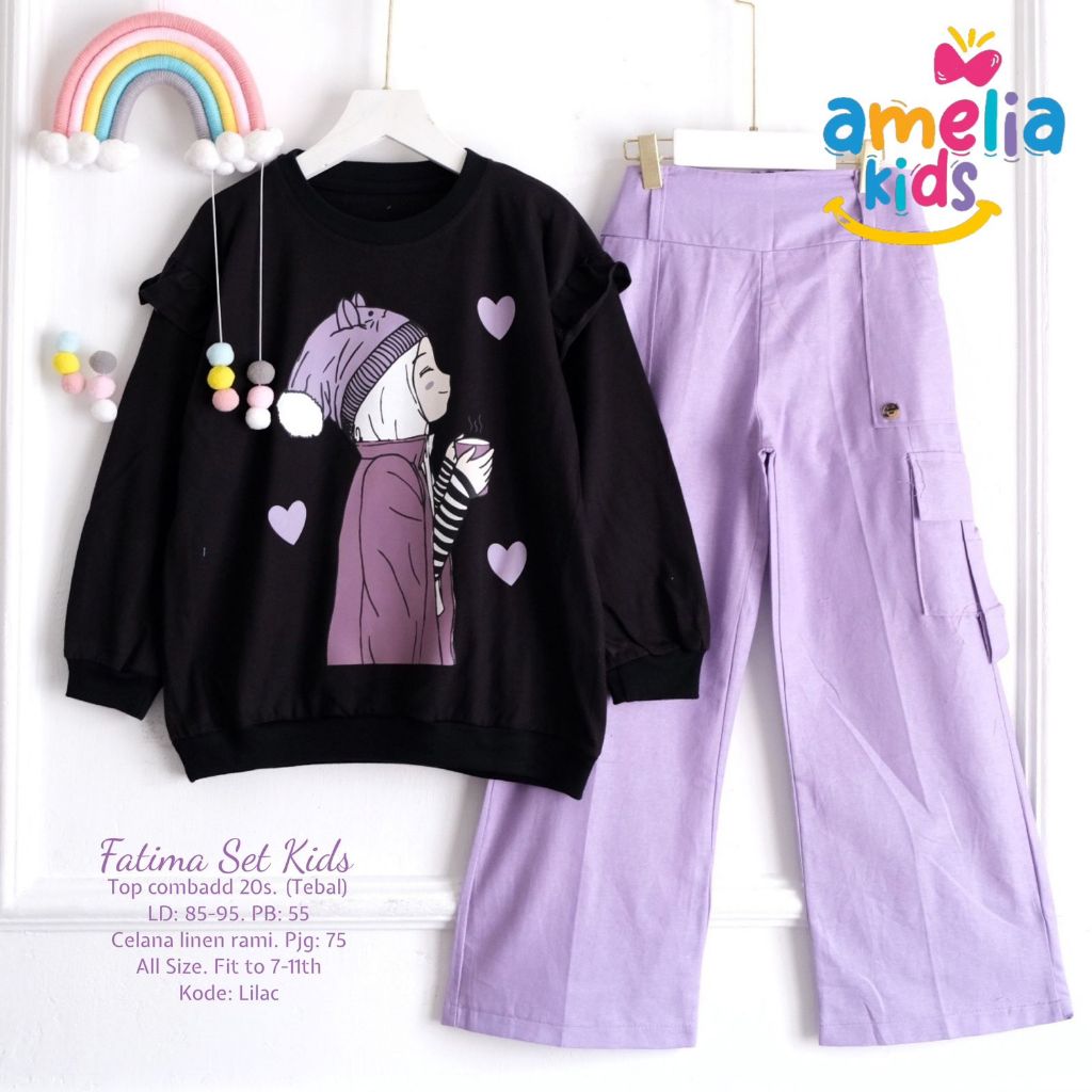 NEWDAY SET KIDS BY AMELIA KIDS || SETELAN BAJU ANAK USIA 8-13 TAHUN || SETCEL KULOT CARGO MOTIF LUCU