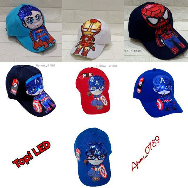 Topi LED Karakter Anak Laki- Laki Superhero Marvel Topi Bisa Nyala