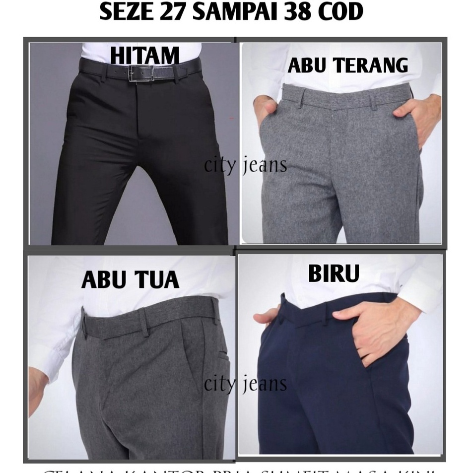 New codeB6n1M CELANA BAHAN  KERJA  FORMAL  KANTOR  PANJANG  HITAM  DASAR PRIA SLIMFIT  Celana Pria C