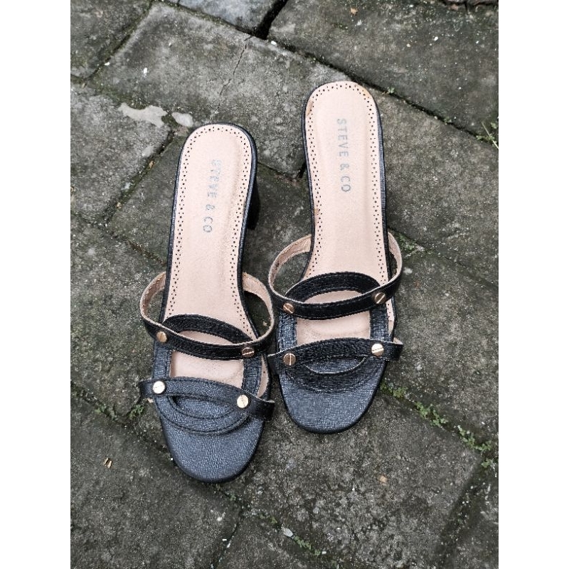 sandal selop Steve n co sandal Steve&co heels sandal high heels warna hitam sandal hak chunky