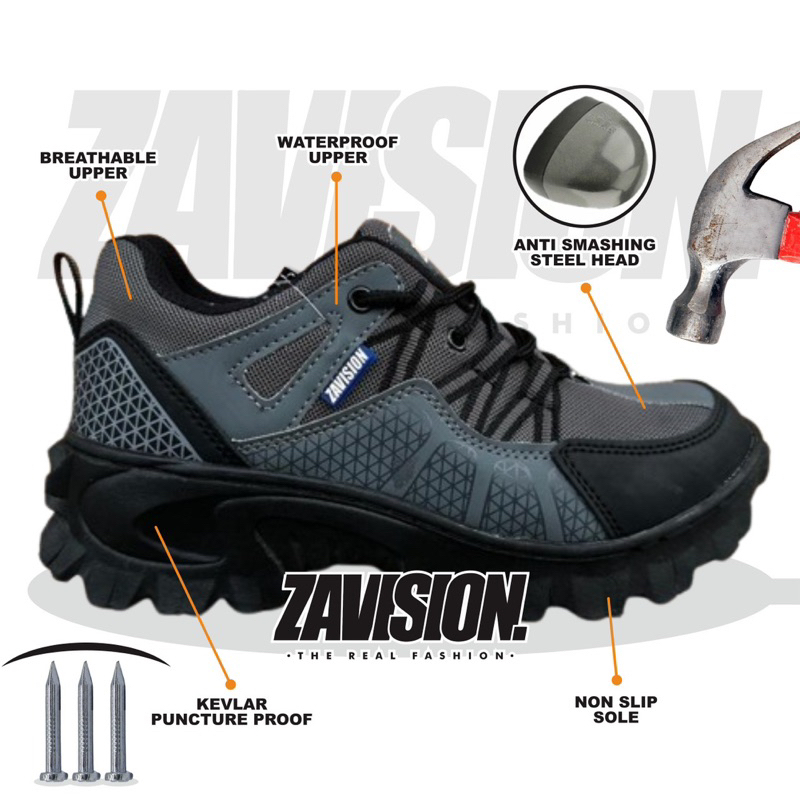 ZAVISION sepatu safety ujung besi sepatu hiking sepatu gunung adventure shoes karet premium quality