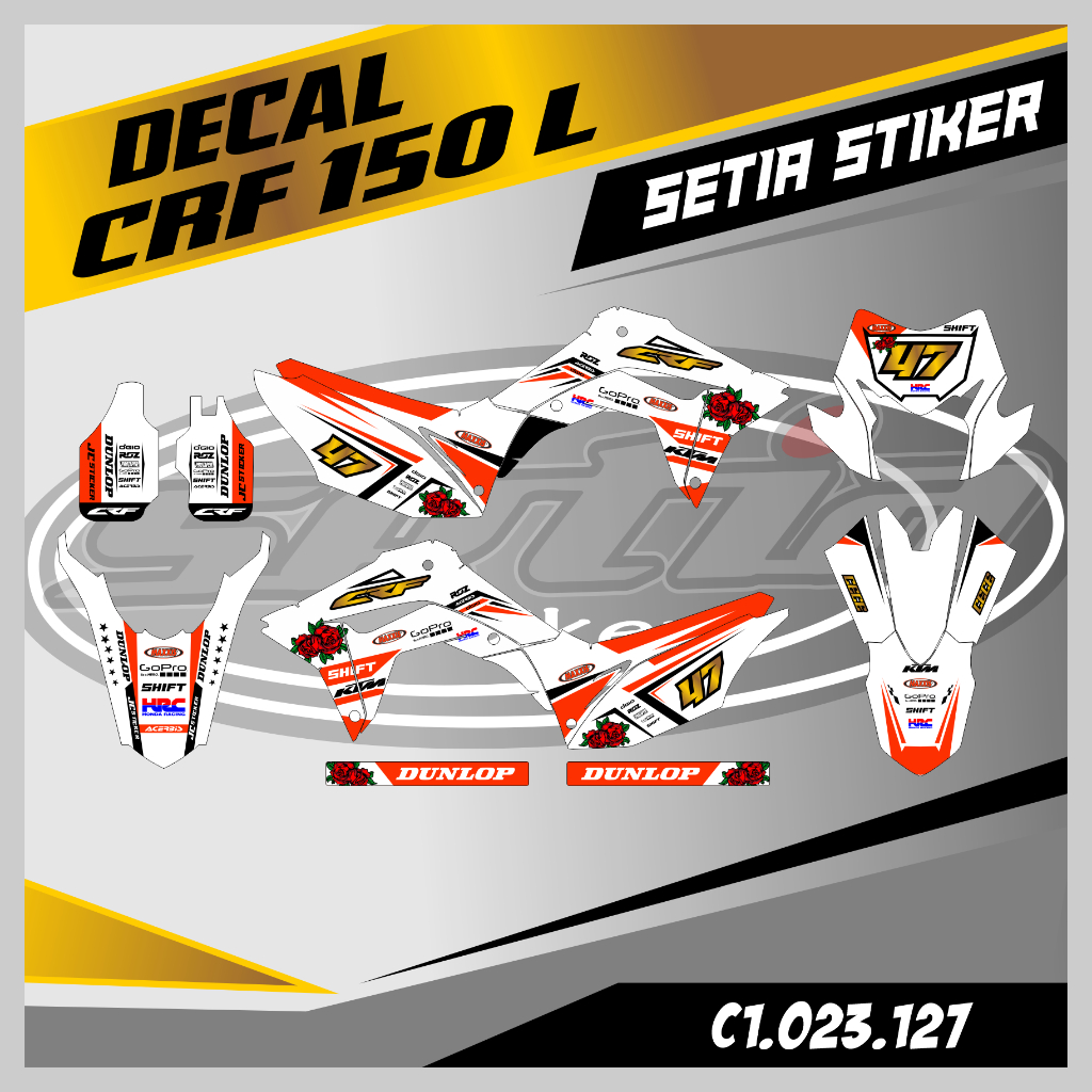 DECAL CRF 150 L ORANGE PUTIH, SUPERMOTO, TRAIL, DESAIN BEBAS CUSTOM BARU (C1.023.127)