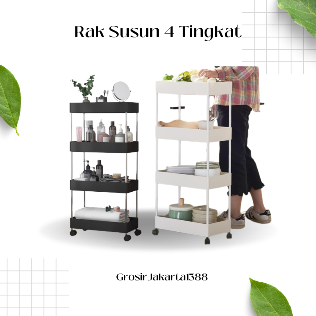 Rak Dorong Rak Susun Rak Troli 4 Susun / Troli Barang Rak Serbaguna Rak Troli / Rak Troli Susun Roda