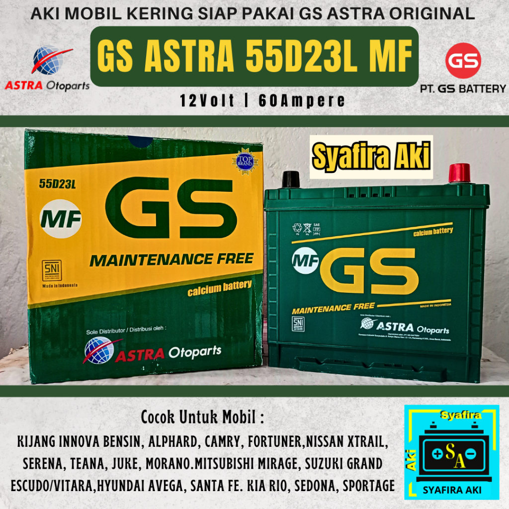 AKI MOBIL ALPHARD LAMA, HARRIER, KIJANG INNOVA LAMA, GRAND VITARA 55D23L GS ASTRA MF