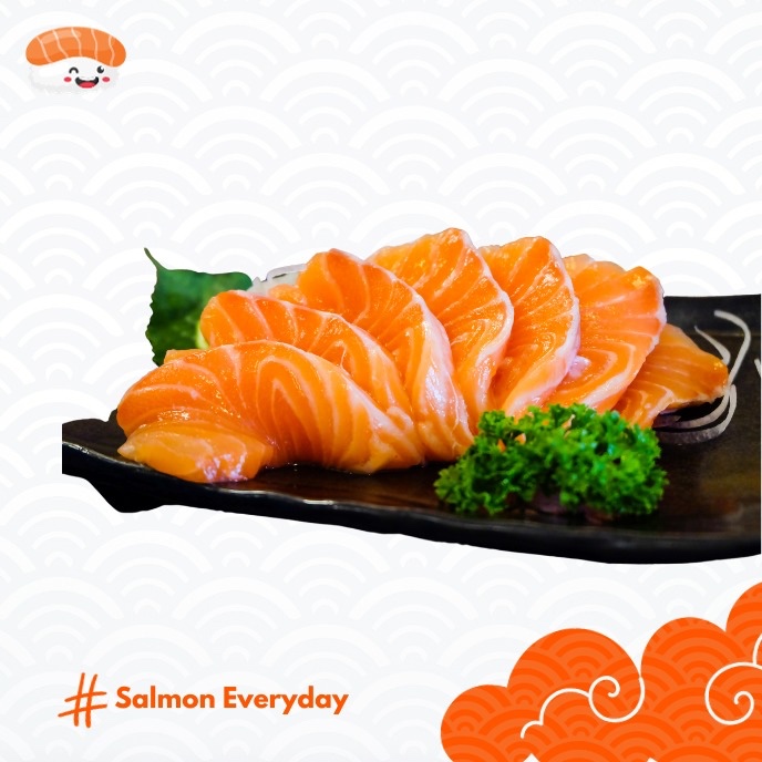 

SASHIMI SALMON SLICE PREMIUM (+/-90gr per pack) BONUS Wasabi + Soy Sauce!!!