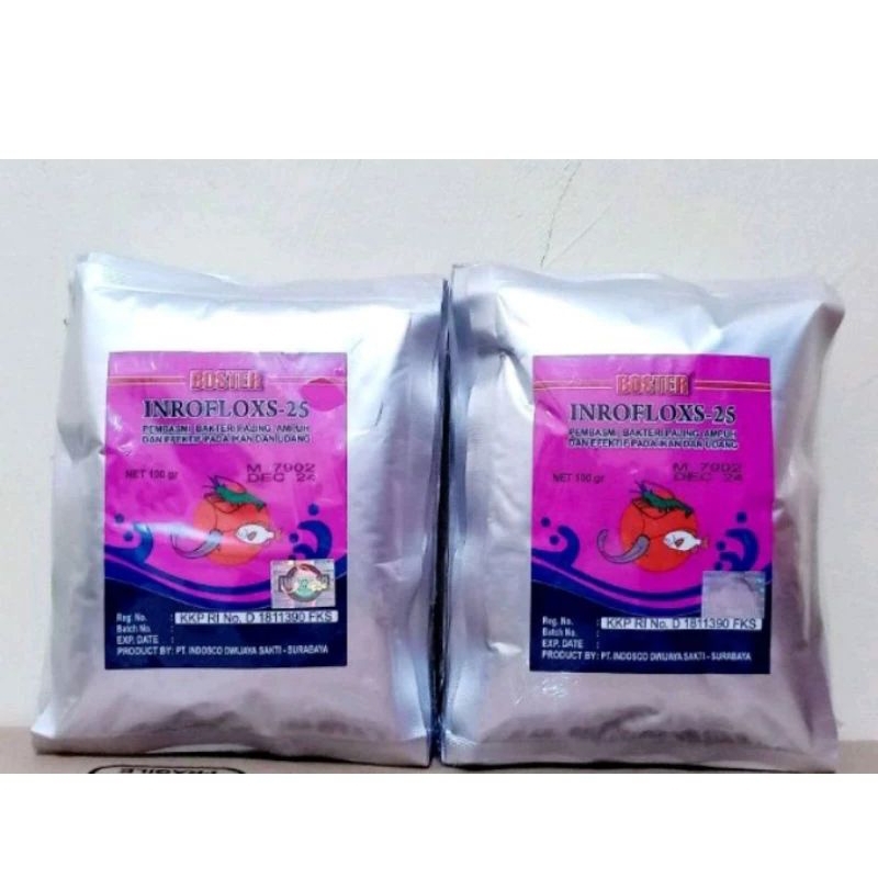 Boster inrofloxs 25 serbuk 100gr pembasmi bakteri dan antibiotik paling efektif untuk ikan dan udang