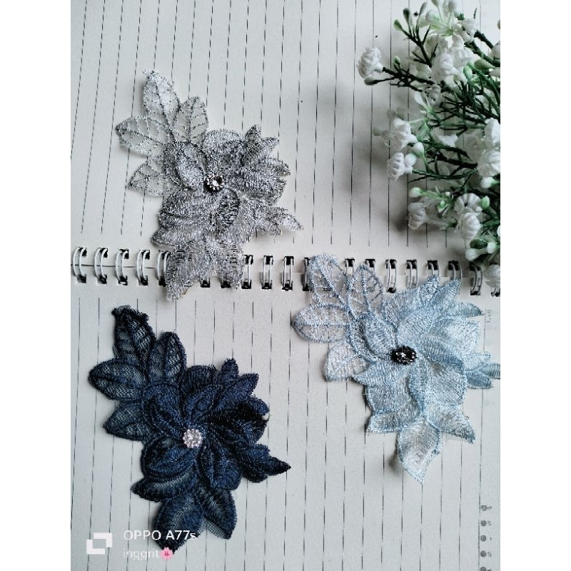 Aplikasi Bunga Bordir Daun/Renda Bordir Organdi 1biji