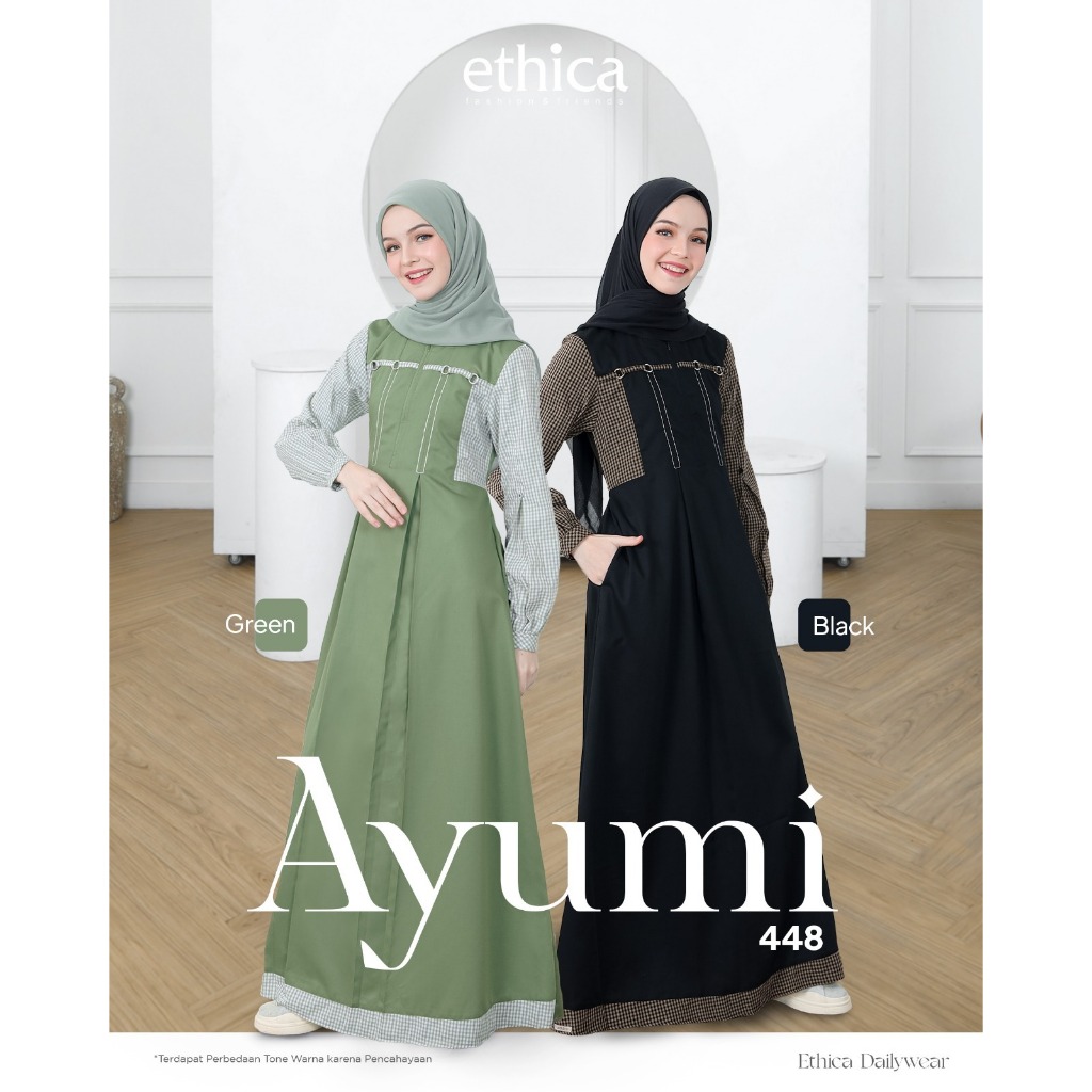 GAMIS AYUMI 448 GREEN, BLACK DAILY WEAR, DAILY DRESS, CASUAL WEAR, GAMIS HARIAN, GAMIS KASUAL, GAMIS