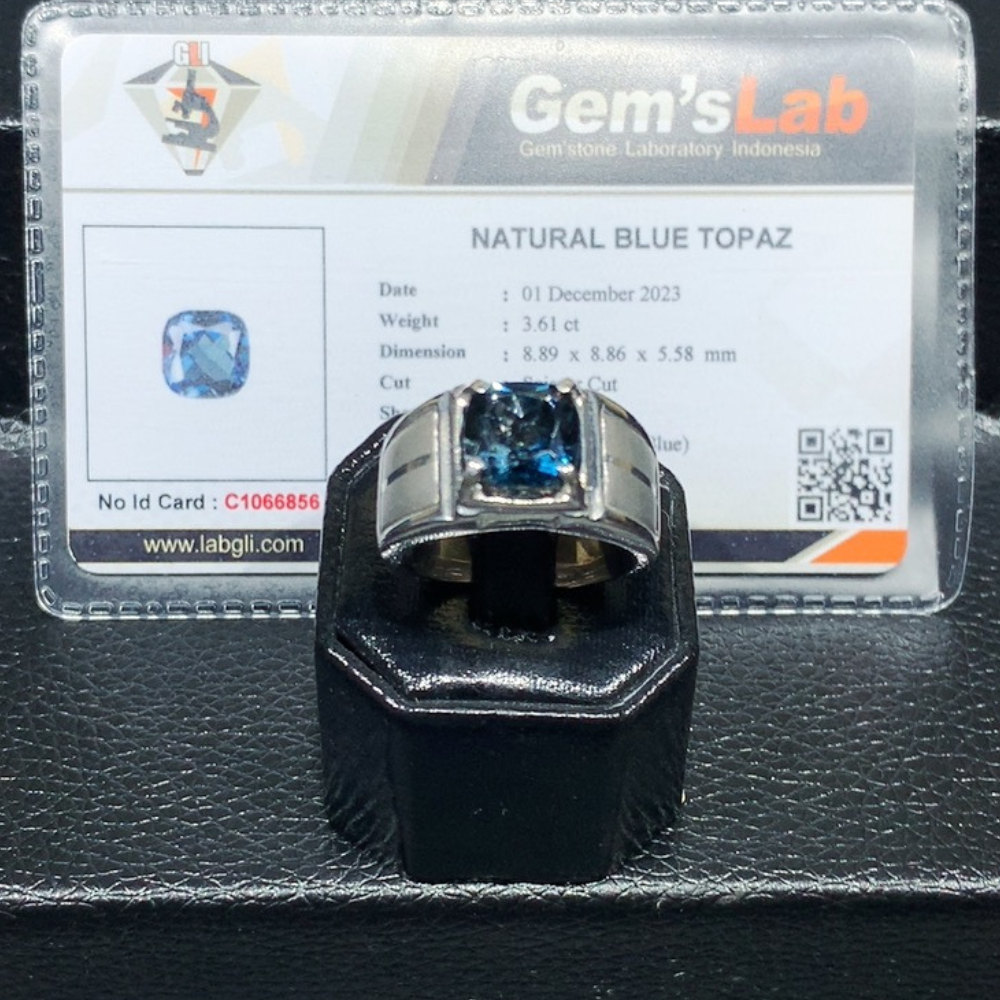 Cincin Batu Natural Blue Topaz London IRR Memo GLI Ring Perak