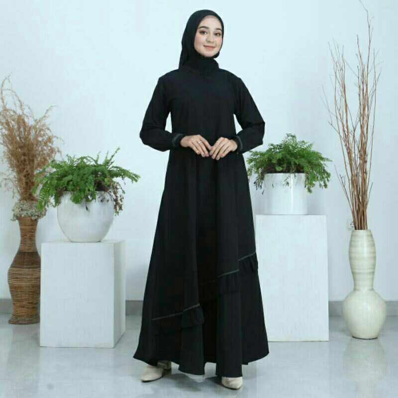 Dress warna hitam polos pekat ori by hagia sofia gamis syari muslimah cewek Bahan jet black yoris si