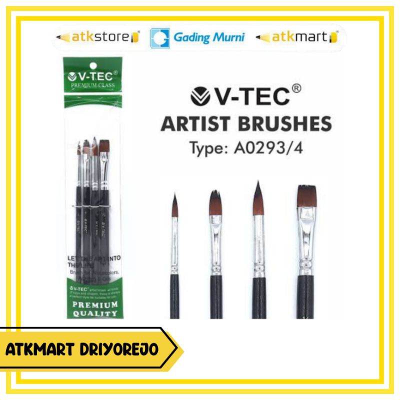 

V-TEC KUAS LUKIS SET TYPE A0293/4 ISI 4 PCS - ARTIST BRUSH SET