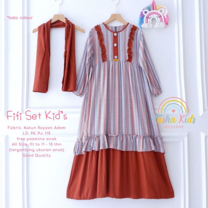 gamis anak 9 - 13 tahun bahan rayon plus pasmina warna bata army lavender magenta