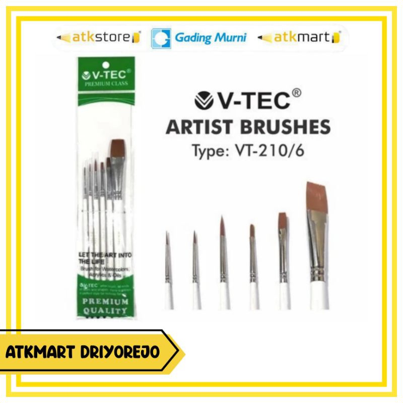 

V-TEC KUAS LUKIS SET TYPE VT-210/6 ISI 6 PCS - ARTIST BRUSH SET