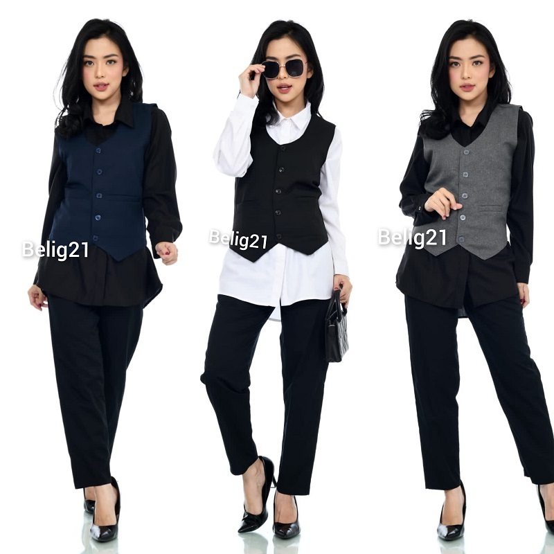 Vest Rompi Jas Wanita Formal Hitam Slimfit Kerja Kantor Premium High Quality Rompi Wanita Formal Rom
