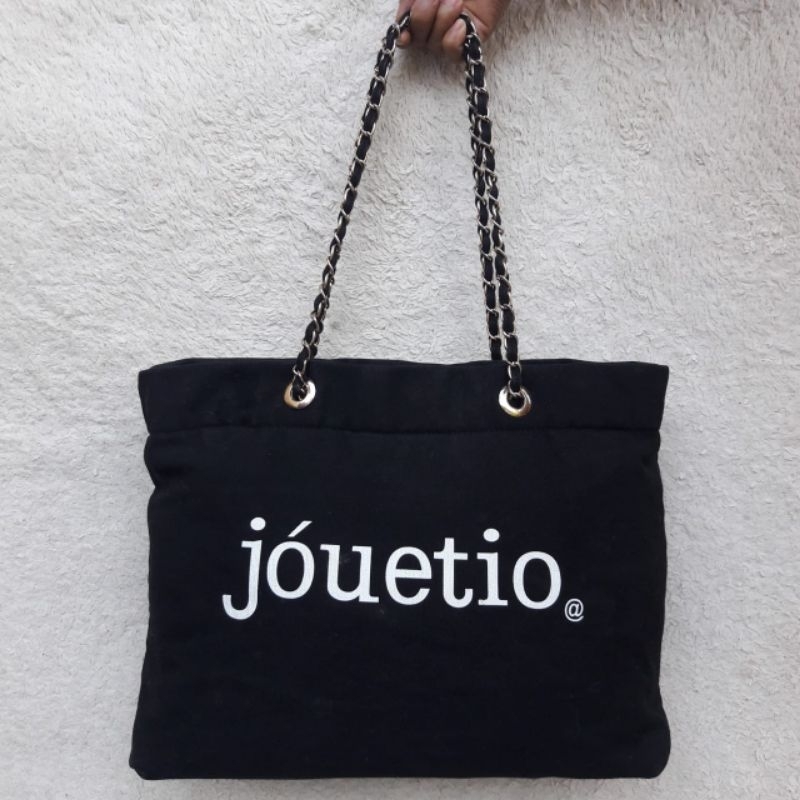 Tas Wanita Tote Bag Hitam Kanvas Tali Rantai