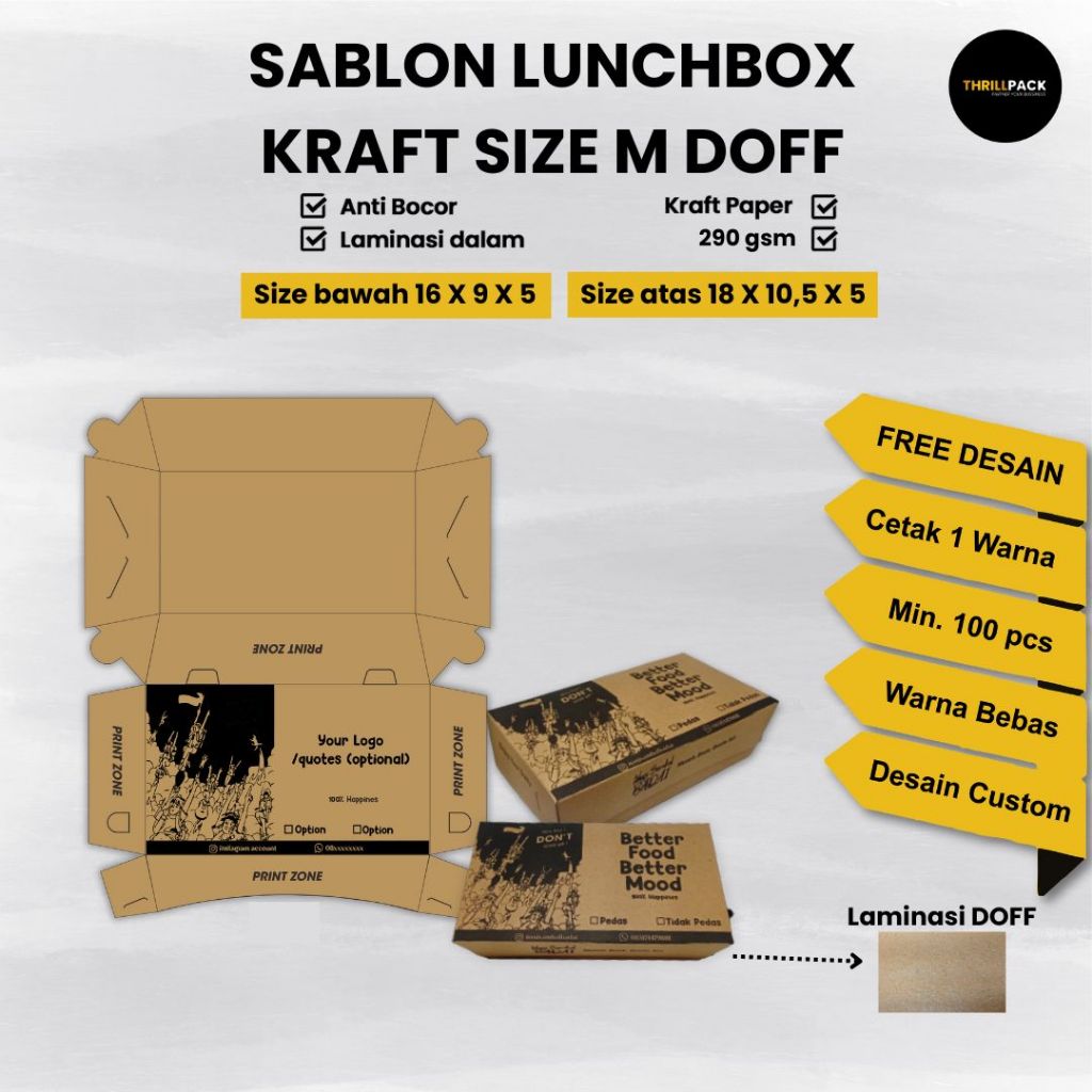 Sablon Custom Lunch Box Kraft Lipatan All SIze Custom Desain & Logo  / Sablon Launch Box Kraft / Sab