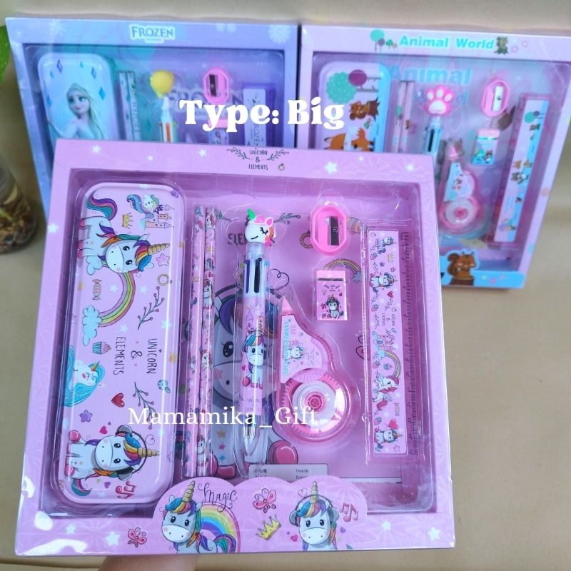 D3W ALAT TULIS SET / PERLENGKAPAN ALAT TULIS MOTIF KARAKTER UNICORN FROZEN MINIONS
