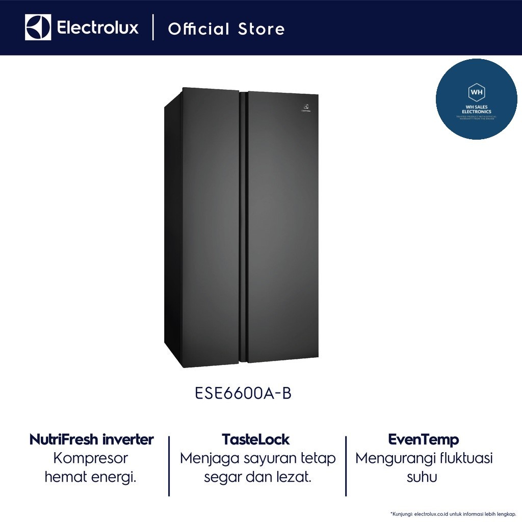 Electrolux Kulkas Side By Side 624L ESE 6600A-B / ESE6600A-B / ESE6600AB - TORN/Kardus Cacat